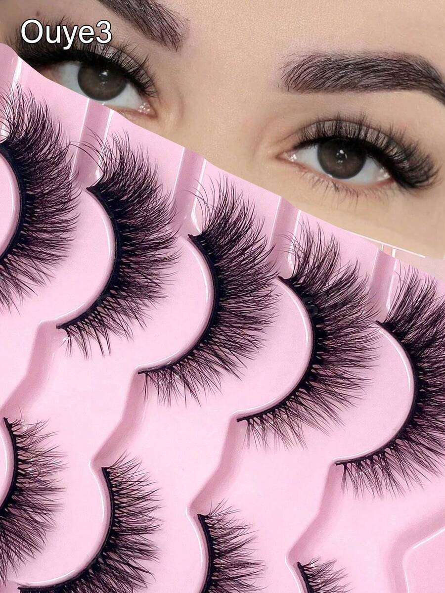 Ouye3 5 Pairs Of Natural False Eyelashes, Fluffy And Thick False Eyelashes, Imitation Mink Fur, Curled False Eyelashes - Black - View 1