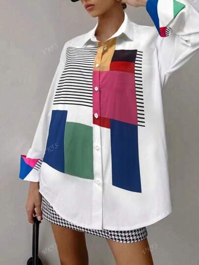 Casual blouse met kleurblokken en strepen voor dames