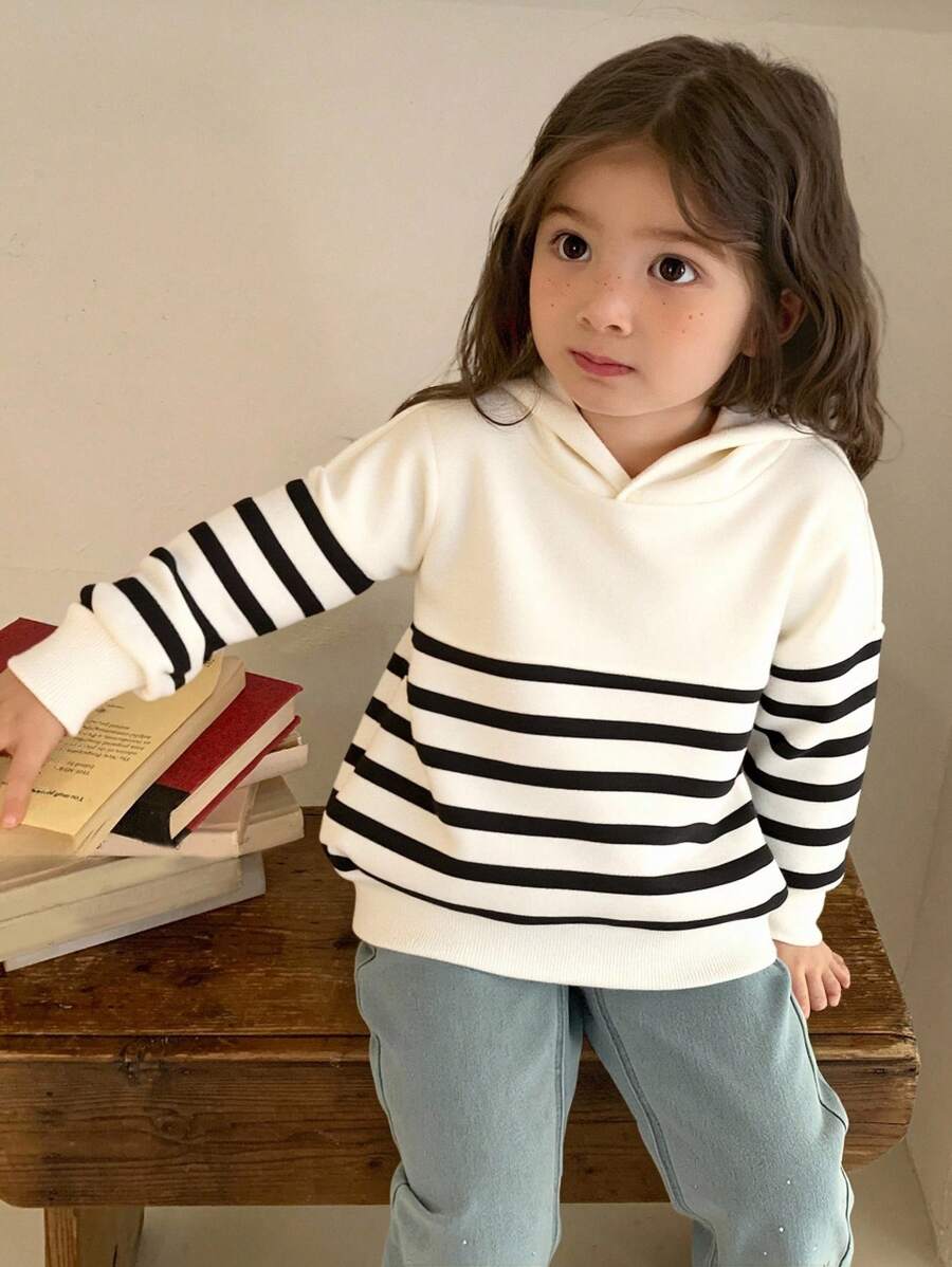 Dazy Kids 少女秋冬连帽条纹卫衣 - 黑與白 - 查看 1