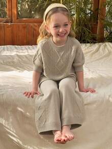 DAZY Young Girl Solid Color Sweater And Pants Set, Casual, Autumn/Winter - Khaki - View 1