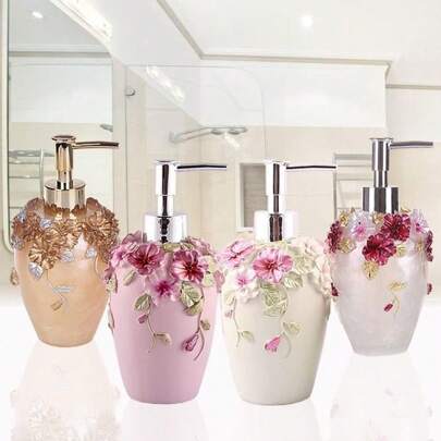 Flower Soap Dispenser With Luxury Vintage Decorative - Resin - Colorful Painted By Hand Lotion Dispenser For Bathroom, Kitchen Counter, Beauty Shop, Hotel