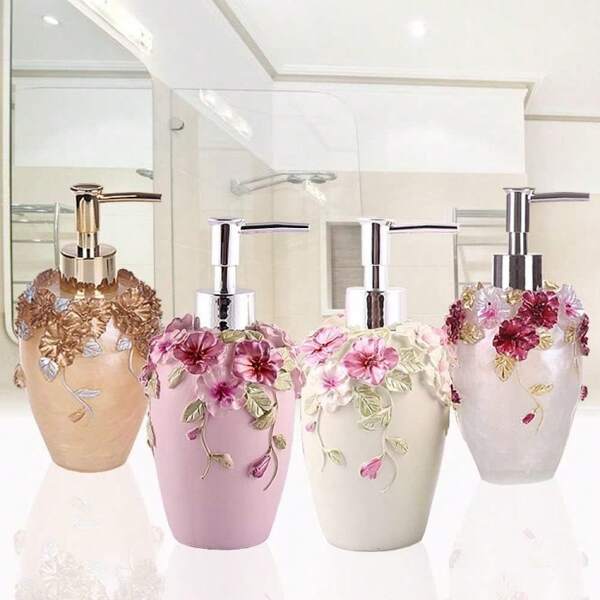 Flower Soap Dispenser With Luxury Vintage Decorative - Resin - Colorful Painted By Hand Lotion Dispenser For Bathroom, Kitchen Counter, Beauty Shop, Hotel