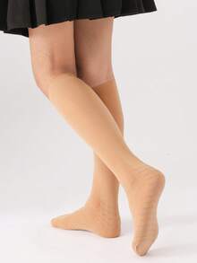 1/4/5 paia di calze a mezza gamba/polpaccio di colore unito per donna, con motivo a onde antiscivolo, in nero/marrone/bordeaux/beige, calze eleganti, stile Y2K, calze calde e confortevoli