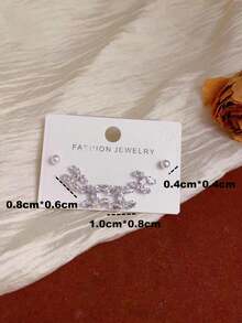 3对/套 优雅奢华925纯银仿珍珠字母CC耳钉，时尚女神个性化珠宝，适合日常佩戴，浪漫礼物 - 銀色 - 查看 4