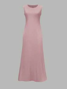 ANCHOSE Women's Middle Eastern Elegant Sleeveless Maxi Dress And Bowknot Long Cardigan Two Pieces Set - Baby Pink - View 4