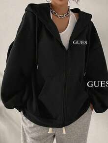 Women's Casual Loose-Fitting Hooded Sweatshirt, Pullover, Fashionable, Casual, Comfortable And Simple. - Black - View 2