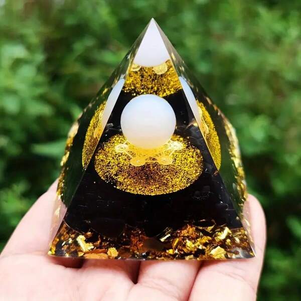 1 Peça Pirâmide Orgone de Chakra de Ágata e Obsidiana, Artesanato Colecionável, Decoração para Casa, Enfeite de Mesa, Presente de Ação de Graças