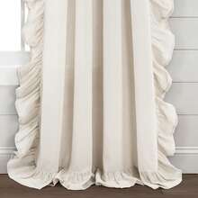 LUSH DECOR Linen Ruffle Window Curtain Panel Single White 54X84+5 Halloween-Fall Decor-Room Decor - Off White - Xem 4