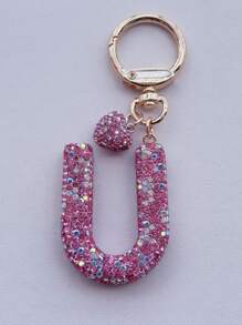 1 件粉色软陶瓷水钻镶嵌字母钥匙扣可爱个性吊坠女士包包配件汽车钥匙扣爱心装饰礼物送给妈妈和朋友情人节圣诞节万圣节配饰