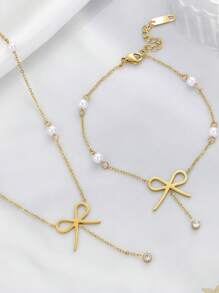 1 Peça de Colar Design de Nicho Ins, Colar e Pulseira com Laço e Borla, Uma Corrente de Clavícula Famosa na Internet, Elegante e da Moda, Adequada para Senhoras Usarem no Dia a Dia e em Festas.