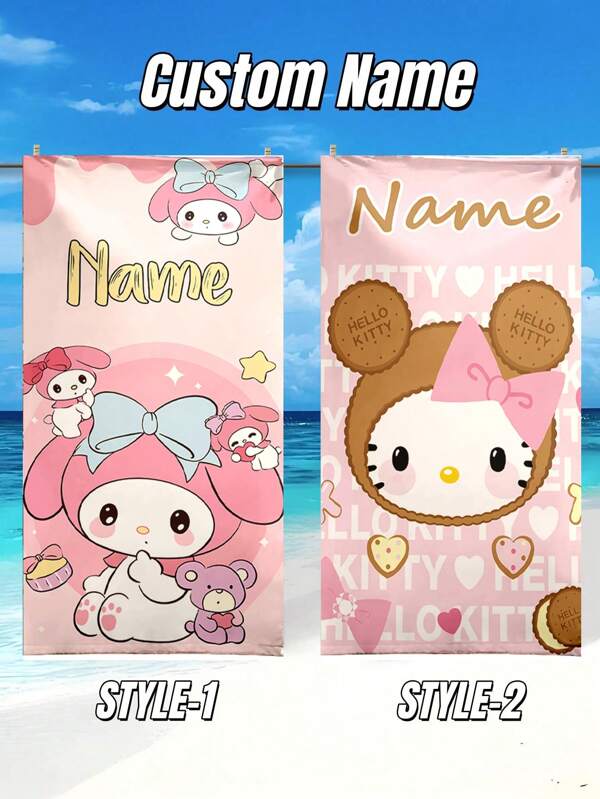Sanrio 1pc Customizable Beach Towel With Your Name - Personalized Design, Perfect For Swimming, Camping & Travel-, Stylish Pool Towel,Custom Name, Beach Accessory-, Male And Female Gifts, Multiple Colors And Styles, Outdoor Birthday Vacation Gift Pool Party Towel, Vacation Gift