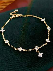 1 件女士时尚优质双层英式心形脚链，防水不锈钢，不褪色，适合日常佩戴、派对、聚会、海滩