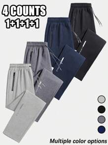 4-Piece Set Of Men's Casual Sweatpants With Elasticized Waistband, Drawstring And Pocket Pattern. Suitable For Outdoor Sports. Ideal Gift For Your Boyfriend