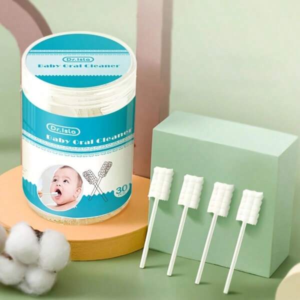 30pcs Individual Wrapped Disposable Gauze Material Wavy Brush Head For Cleaning Baby's Oral Cavity & Tongue Coating