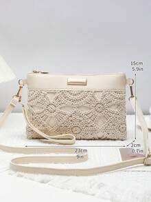 迷你沙滩包、腕带零钱包、女士斜挎单肩包、新款百搭小号单肩包、批发春夏季独特甜美方形包 - 米色 - 查看 3