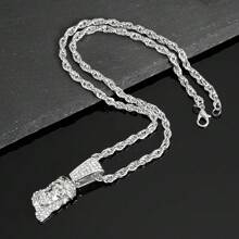 1PC JESUS Pendant Necklace With 4mm Twisted Chain; Shiny, Suitable For Holiday, Party And Daily Wear; As A Gift For Dating, For And Women - Silver - View 3