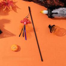 1 件万圣节逗猫玩偶，卡通毛绒猫玩偶，带羽毛和铃铛，全新万圣节猫玩偶系列