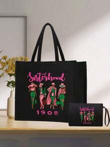 Túi xách cỡ lớn cổ điển Sisterhood 1908: Túi xách đa năng dành cho nữ, thiết kế họa tiết Sisterhood, kèm theo một túi đựng mỹ phẩm nhỏ bằng vải lanh có thể dùng làm ví đựng tiền xu, túi đựng đồ vệ sinh cá nhân, túi xách in hình cô gái Sisterhood sáng tạo, túi du lịch nhẹ, túi đi biển, túi xách đa năng thời trang cỡ lớn dành cho người đi làm, túi mua sắm, túi xách cỡ lớn, ví đựng tiền xu, món quà lý tưởng cho bạn bè hoặc Ngày của Mẹ. - màu đen - Xem 13