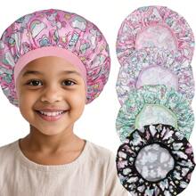 Awegeo 4 Packs Children's Bonnets: Stretchable, Printed Soft Satin Fashion Sleep Caps For Daily Use & Hair Protection - Multicolor - View 7