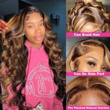 30 Inch Highlight Lace Front Wigs Human Blended Hair 4/27 Ombre Honey Blonde Wigs For Women 13x4 Frontal Lace HD Transparent Lace Wig 200% Density Colored Blended Hair Wig Pre Plucked Wig With Baby Hair - S4/27 - View 4