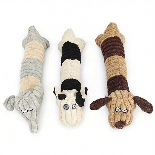 Pet Plush Toy Animals Shape Long Elephant Cow Corduroy Dog Toy Puppy Cats Bite Chew Molar Squeaky Sound Toy Intiactive Toys