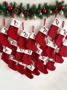 1pc Classic Christmas Stocking - Red And White Knitted Embroidered Alphabet Letter, Modern Style Holiday Polyester Candy Cane Decor, Festive Xmas Tree Hanging Ornament, Soft, Durable, Easy To Hang, Perfect For Holiday Season, Home Fireplace, New Year, Indoor And Outdoor Decor, Gift Bag, Christmas Decor Home Decor Christmas Decorations Room Decor