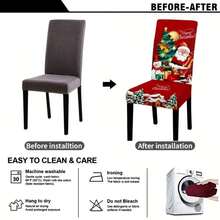 4/6 Unique Christmas Designs, Santa Claus & Snowman Digital Positioning Print Chair Covers, Removable & Washable Chair Cover Set, Soft Elastic Seat Protector, Suitable For Christmas Atmosphere Decoration In Restaurant, Kitchen, Banquet Hall, Dining Room, Bedroom, Office, Living Room, Dormitory And Home - Multicolor - View 11