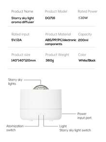 ViSSKO Umidificador de Aroma Céu Estrelado para Quarto - Modo Nebuloso Lento/Rápido, Tanque de 200ml