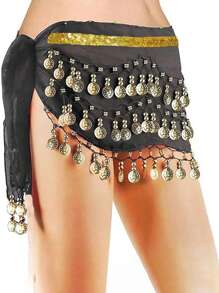 肚皮舞臀部围巾，女士雪纺肚皮舞围巾，带硬币，适合瑜伽课