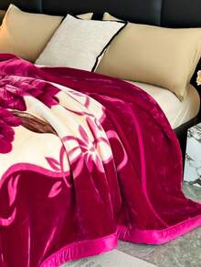 1pc Christmas Floral Pattern Blanket, Soft Double-Layer Raschel Throw Blanket, Long Plush Warm & Cozy For Bedroom, Living Room, Travel - Good Match - View 17