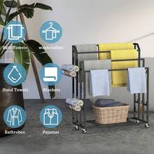 Free Standing Towel Rack For Bathroom, 4 Tier Floor Towel Holder Stand With Storage Shelves, Metal Blanket Rack Holder,Towel Drying And Display Rack Outdoor, Black - 黑色 - 查看 4