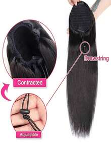 Ponytail Human Hair Extensions With Clip Natural Color Straight Human Hair Drawstring Ponytail For Women 1 Piece - SNatural - View 9