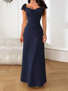 WOWDARK Women Autumn Split Short Sleeve Dress