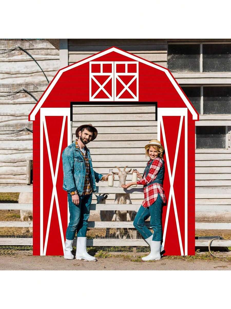 3pcs Farm Animal Theme Party Decorations, Red & Pink Barn Door Banners, Barn Door Backdrop, Farm Birthday Party Supplies, Suitable For Baby Shower, Family Gathering, Christmas Party - Multicolor - View 1