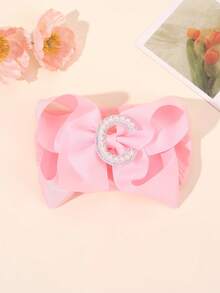 1 pièce Bandeau à nœud large de couleur unie élégante de la lettre A à Z, convient aux filles et aux bébés, serre-tête nœud perle doux, accessoire cheveux en satin, décoration de cheveux à la mode - Rose bonbon - Voir 31