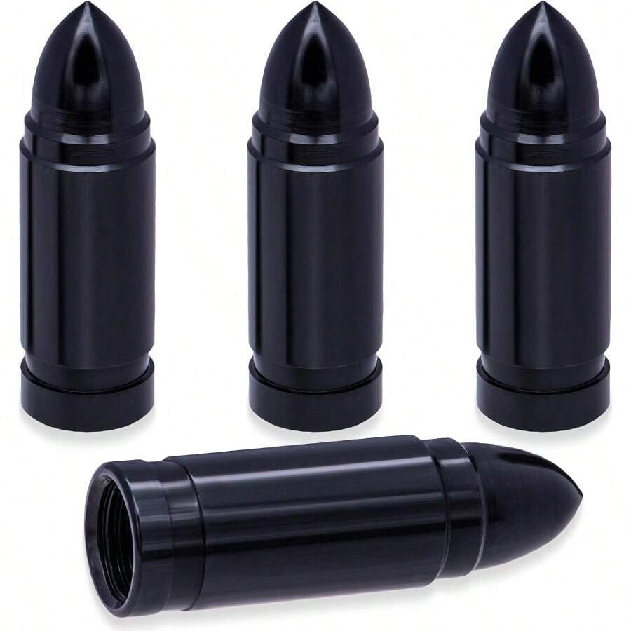 4PCS Bullet Style Tire Valve Stem Caps Corrosion Resistant Universal Aluminium Alloy Dustproof Tire Valve Stem Covers For Cars SUV Trucks Bikes Motorcycles Bicycles Black