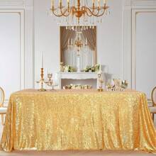 Sequin Tablecloth 48x95 Inches Rectangle/48 Inches Round, Glitter Table Cover Sparkly Classy Elegant Tablecloth For Christmas, Halloween, Weddings, Birthday Parties, Valentine's Day, Candy Buffets, Exhibitions, Graduation Ceremonies, Table Decorations
