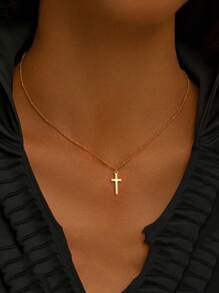 2pcs Fashionable & Versatile Cross Layered Necklace Set - Gold - View 8