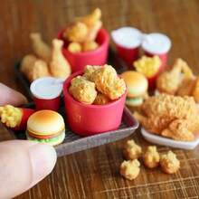 7/10/17件可爱迷你食物拼盘，包括炸鸡桶和汉堡，非常适合圣诞节、生日派对装饰、厨房装饰，以及与Blyth和OB11娃娃一起玩。多种款式可选，现已发货 - 彩色 - 查看 4