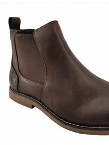 Men's Pointed-Toe Flat Elastic Side Panels Ankle Boots - Dark Brown - View 2