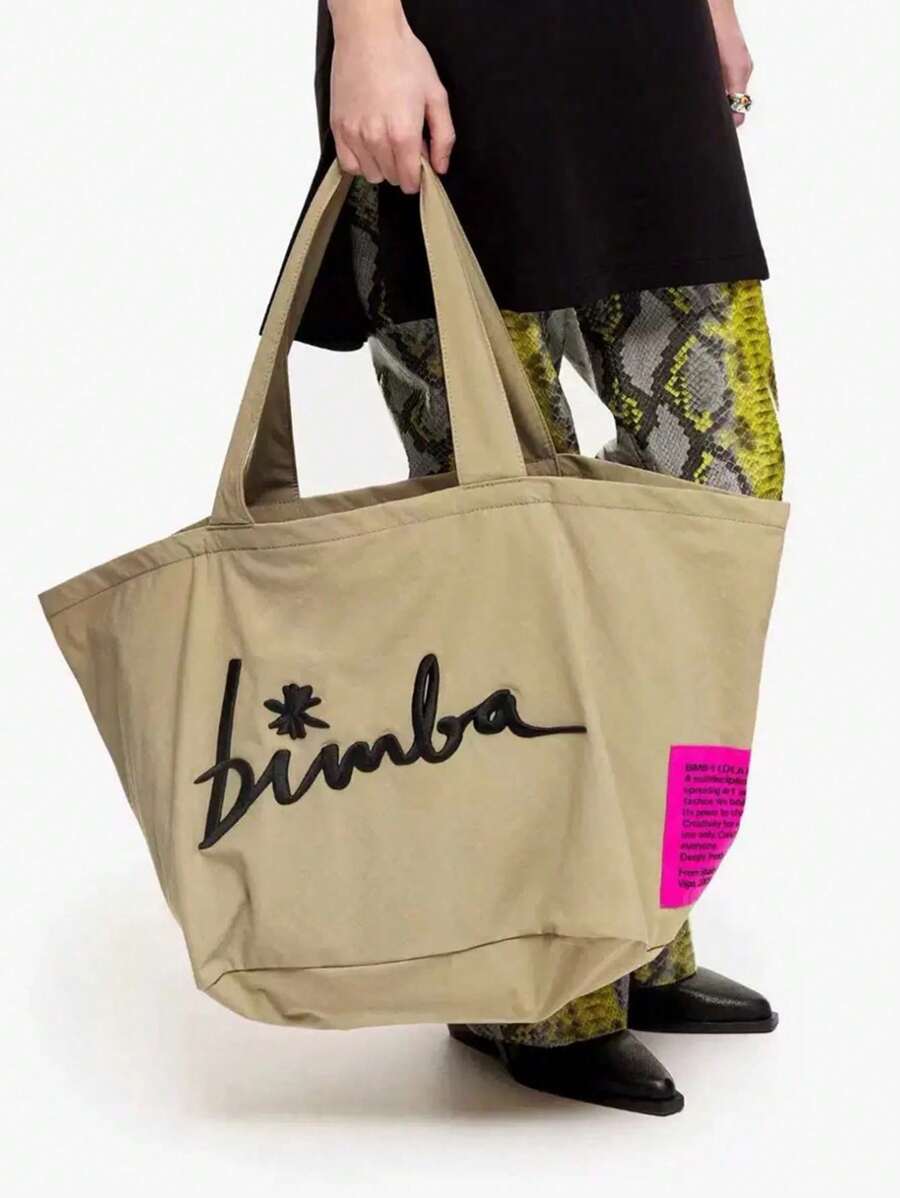 Large Lightweight Embroidered Tote Bag, Chic Shoulder Bag, Bags For Ladies Fashionable , Office Bag - Apricot - View 1