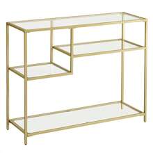Consolle, tavolino da corridoio, in vetro temperato, struttura in metallo, con ripiani, 35 x 100 x 80 cm, moderno, per ingresso e soggiorno, colore oro - Dorato - Visualizzare 7