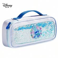 Disney Stitch Liquid Glitter Large Capacity Pencil Case, High-Quality Zipper Stationery Box, Portable Pencil Holder, Multi-Functional Stationery Bag, Great Gift
