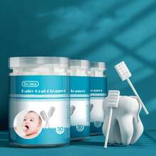 30个独立包装一次性纱布材质波浪刷头，用于清洁婴儿口腔和舌头涂层