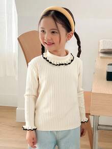 Dazy Kids 年轻女孩简约休闲日常长袖毛衣 - 米色 - 查看 4