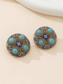 Bijoux de mode pour femmes, boucles d'oreilles en alliage de cuivre avec améthyste violette incrustée, style vintage européen surdimensionné. Accessoire exquis. Conception d'usine de premier ordre, sensation métallique vintage antique, ornement scintillant de luxe dégageant une aura solennelle. Fabriqué avec passion et travail exceptionnel, chaque pièce est un design unique. - Multicolore - Voir 9