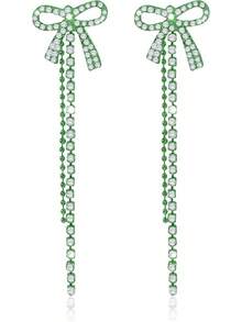 Bow Earrings For Women  Sparkly Rhinestone Chain Tassel Earrings Cute Ribbon Stud Earring Daily Party Jewerly Gifts Christmas Stocking Stuffers - B4:green Bow Earrings - View 12