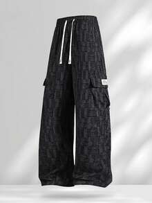 Men's Outdoor Straight Leg Pants, Loose Plaid Pattern, Suitable For Autumn/Winter - Black - View 2
