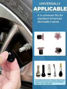 4 Stücke rosa glitzernde Blumen & gelbe Blumen Reifenventilkappen - Metallmaterial, passend für Auto, Fahrrad, Motorrad - glänzendes Blütenblatt Design, schwarze Mitte - lustiges Geschenk für Freunde und Familie, Reifen Zubehör, Auto Dekoration, verspielter Stil, hochwertige Verarbeitung, Fahrzeugdekoration - Verschiedenfarbig - Übersicht 5