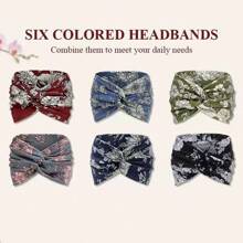 4 件套波西米亚瑜伽女士弹性结十字发带扎染佩斯利图案女孩头带纯色健身柔软发饰头带。 - 彩色 - 查看 3